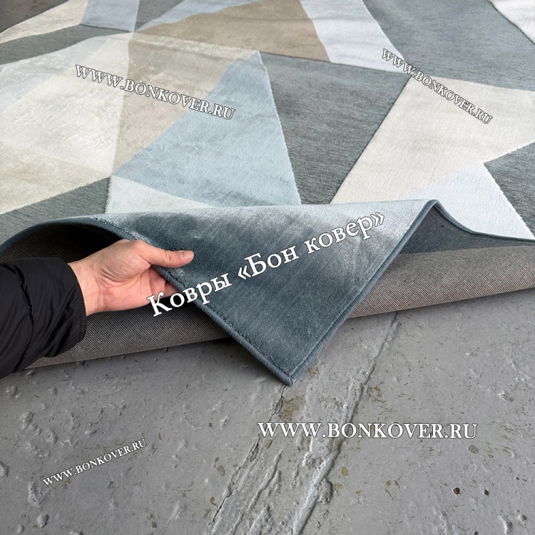 Тонкий Ковер из Артшелка Дизайн 39 Синий с Коричневым